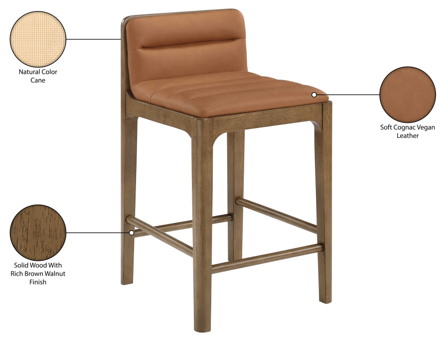 Ellis Cane And Vegan Leather Upholstered Counter Stool — 88063-C - Cognac - 88063Cognac-C Infographic