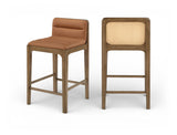 Ellis Cane And Vegan Leather Upholstered Counter Stool — 88063-C - Cognac - 88063Cognac-C Double Chair