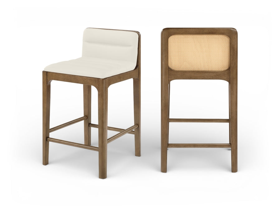 Ellis Cane And Vegan Leather Upholstered Counter Stool — 88063-C - Cream - 88063Cream-C Double Chair