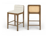 Ellis Cane And Vegan Leather Upholstered Counter Stool — 88063-C - Cream - 88063Cream-C Double Chair