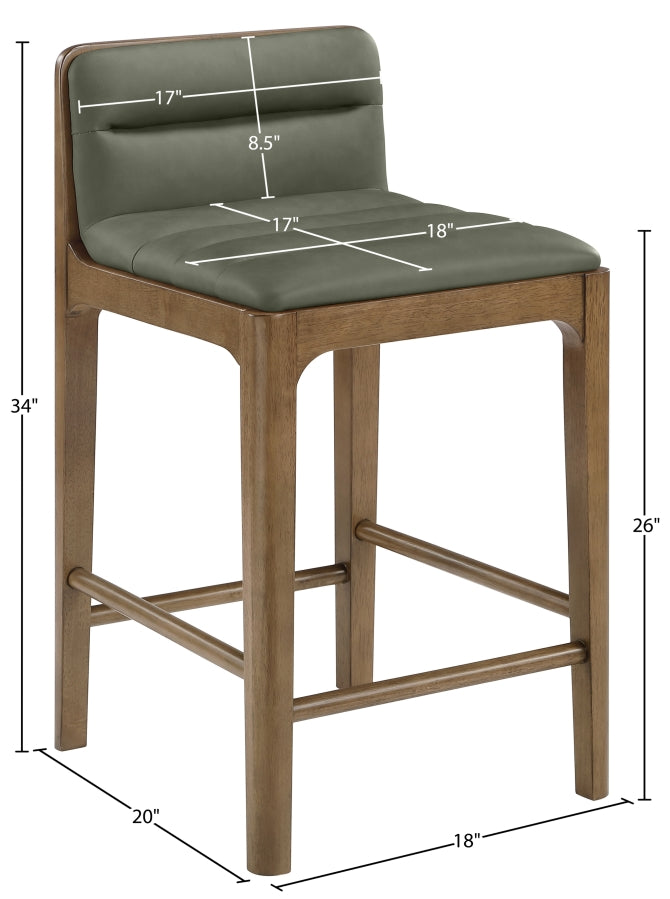 Ellis Cane And Vegan Leather Upholstered Counter Stool — 88063-C - Green - 88063Green-C Dim