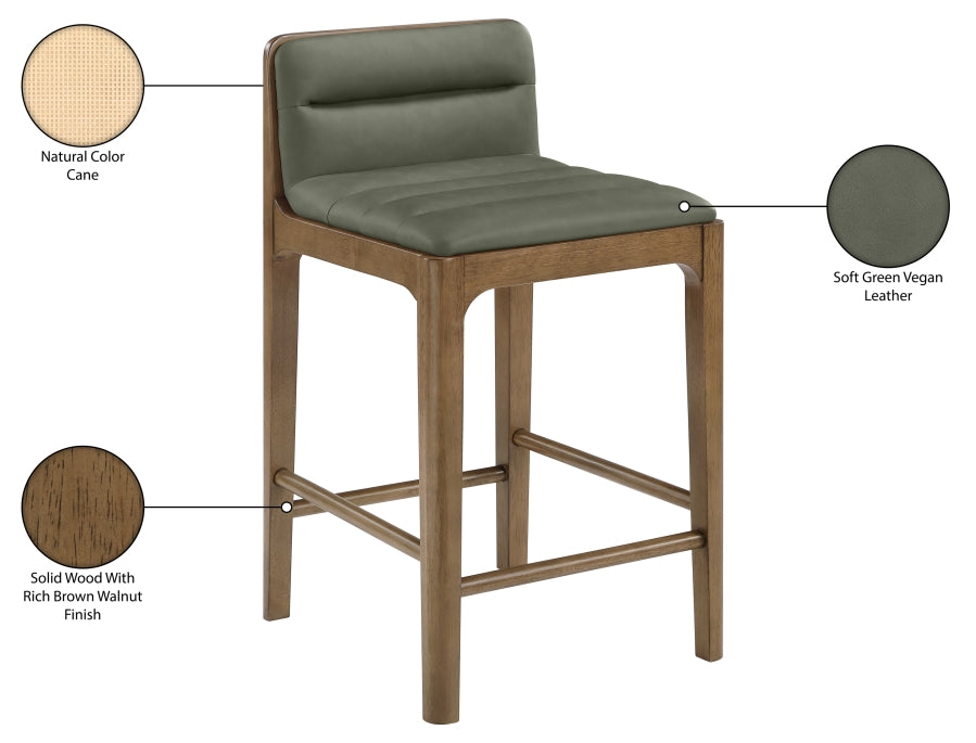 Ellis Cane And Vegan Leather Upholstered Counter Stool — 88063-C - Green - 88063Green-C Infographic