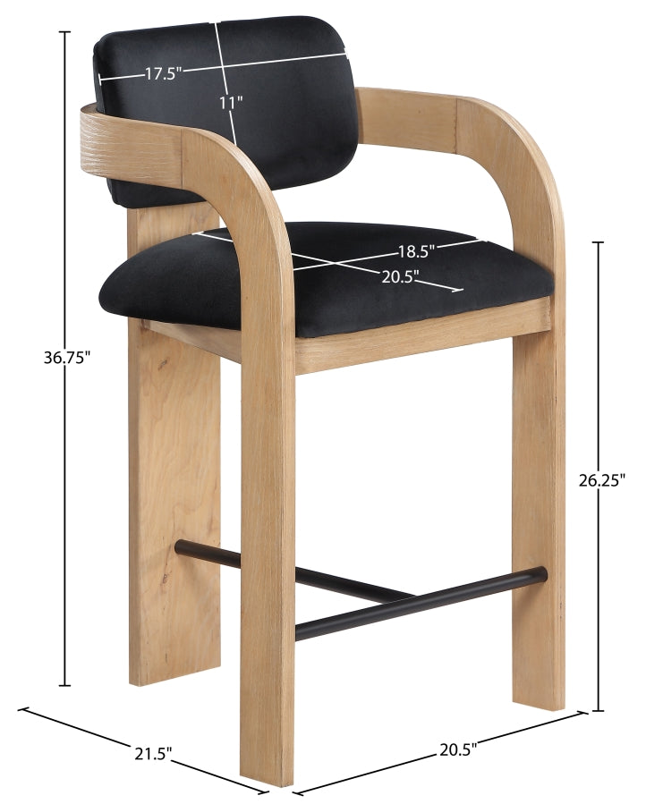 Cedra Velvet Performance Fabric Upholstered Counter Stool — 33052-C - Black - 33052Black-C Dim
