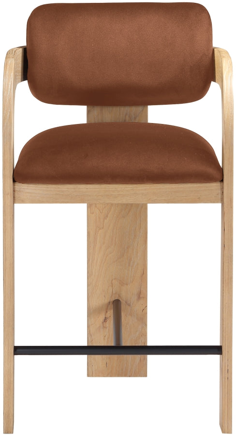 Cedra Velvet Performance Fabric Upholstered Counter Stool — 33052-C - Cognac - 33052Cognac-C alternate view 2