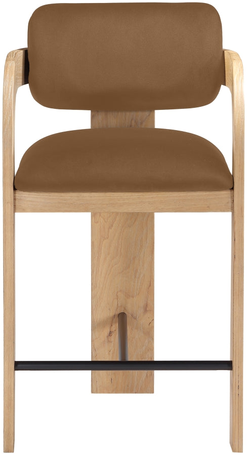 Cedra Velvet Performance Fabric Upholstered Counter Stool — 33052-C - Saddle - 33052Saddle-C alternate view 2