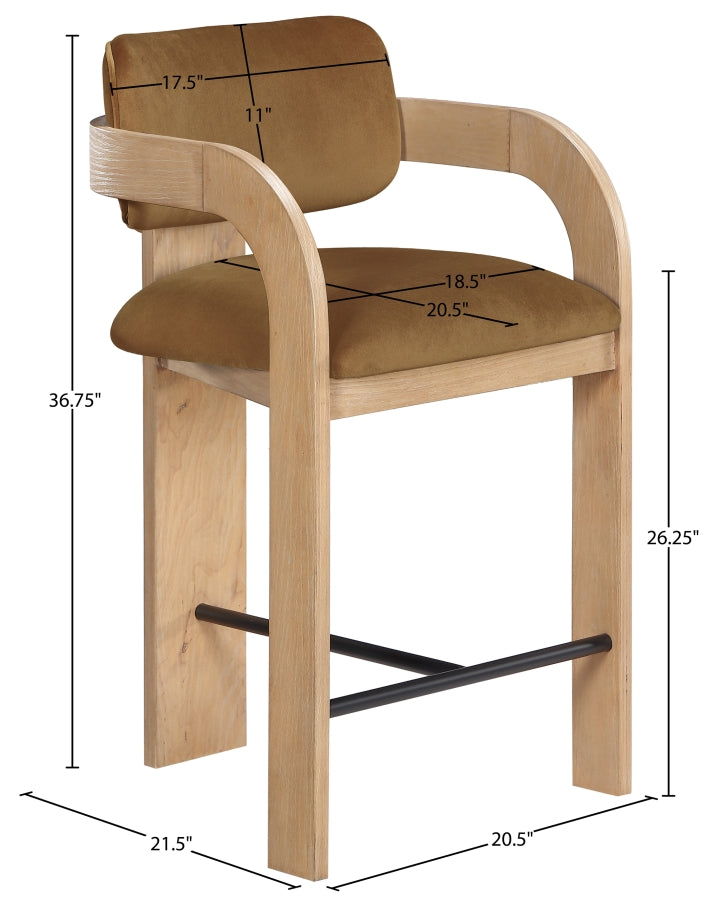 Cedra Velvet Performance Fabric Upholstered Counter Stool — 33052-C - Saddle - 33052Saddle-C Dim