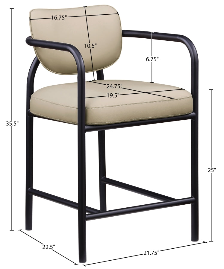 Serava Vegan Leather Upholstered Counter Stool — 77067-C - Beige - 77067Beige-C Dim