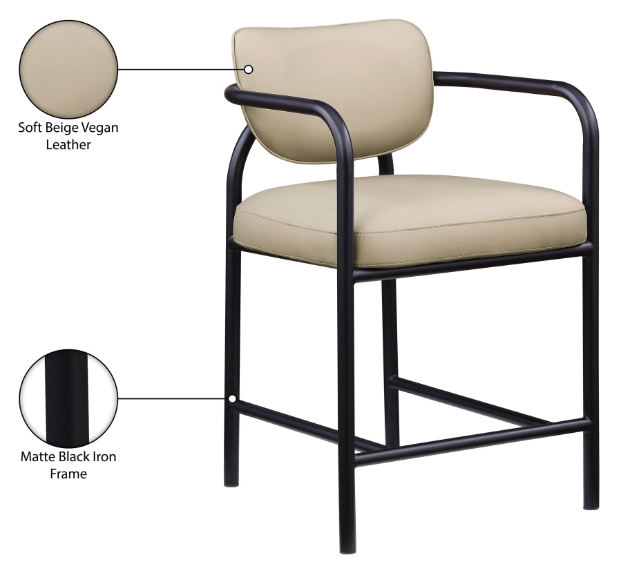 Serava Vegan Leather Upholstered Counter Stool — 77067-C - Beige - 77067Beige-C Infographic