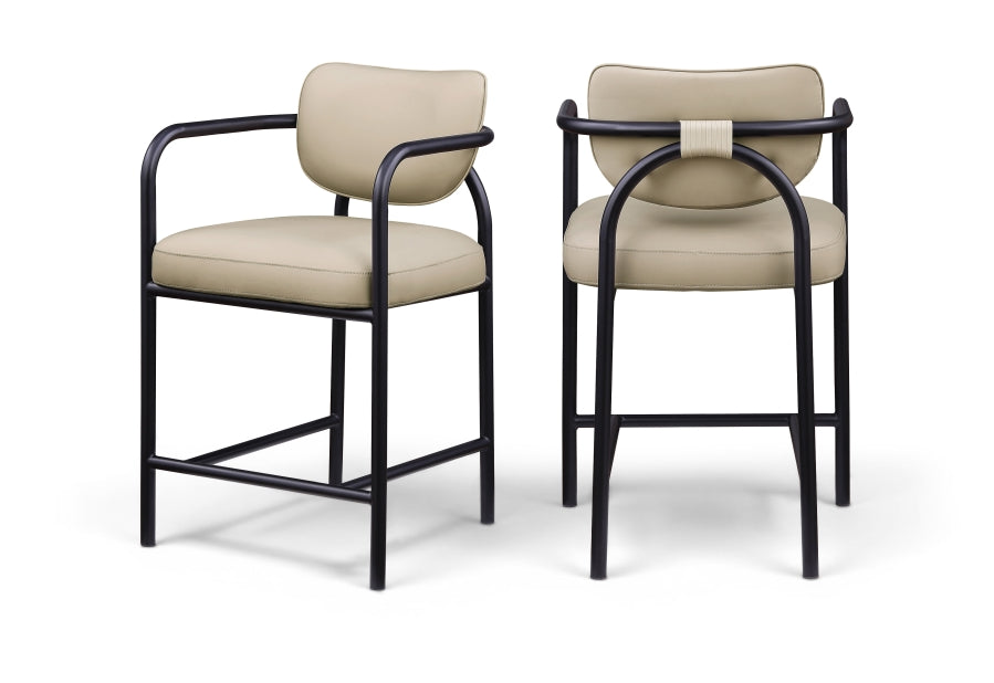 Serava Vegan Leather Upholstered Counter Stool — 77067-C - Beige - 77067Beige-C Double Chair