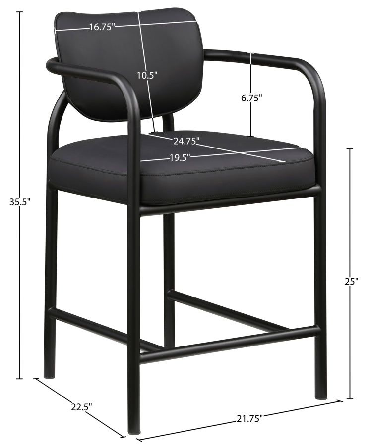 Serava Vegan Leather Upholstered Counter Stool — 77067-C - Black - 77067Black-C Dim