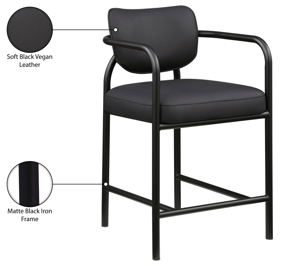 Serava Vegan Leather Upholstered Counter Stool — 77067-C - Black - 77067Black-C Infographic