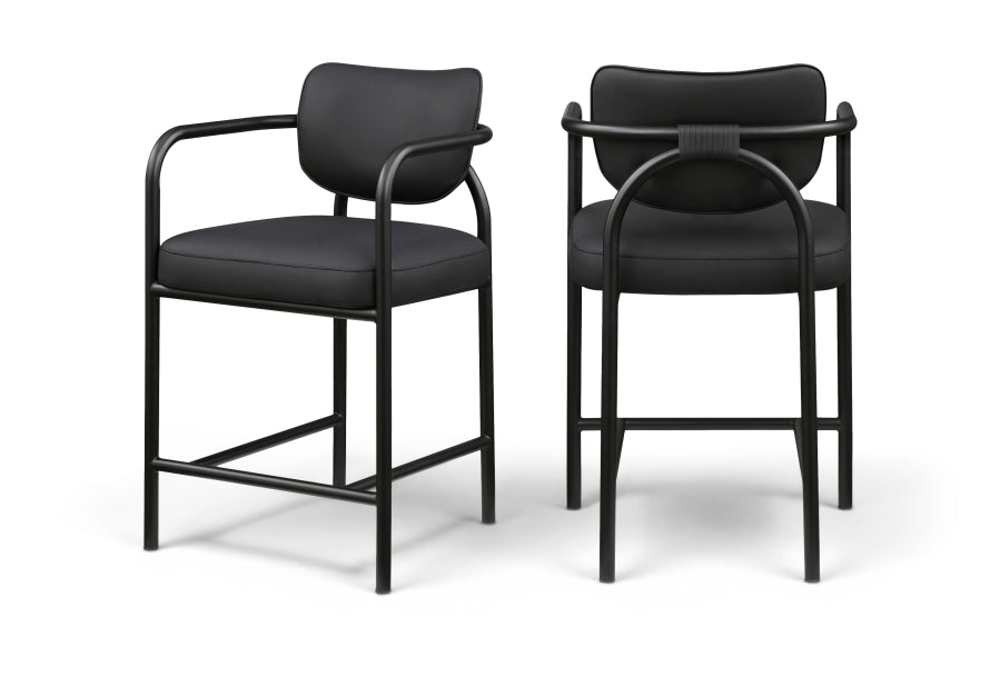 Serava Vegan Leather Upholstered Counter Stool — 77067-C - Black - 77067Black-C Double Chair