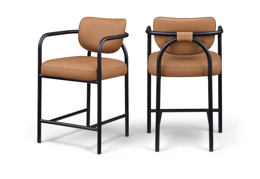 Serava Vegan Leather Upholstered Counter Stool — 77067-C - Cognac - 77067Cognac-C Double Chair