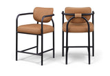 Serava Vegan Leather Upholstered Counter Stool — 77067-C - Cognac - 77067Cognac-C Double Chair