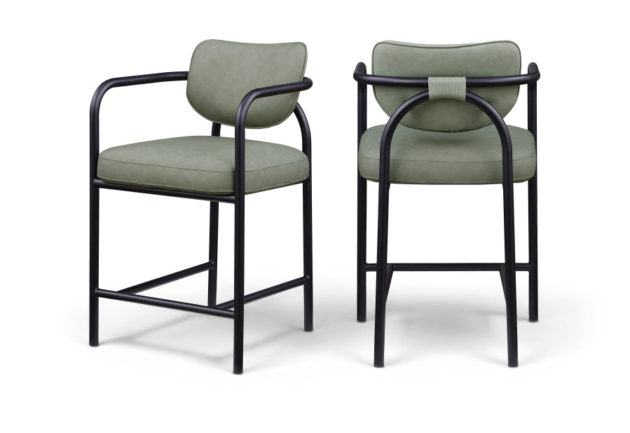 Serava Vegan Leather Upholstered Counter Stool — 77067-C - Green - 77067Green-C Double Chair