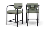 Serava Vegan Leather Upholstered Counter Stool — 77067-C - Green - 77067Green-C Double Chair
