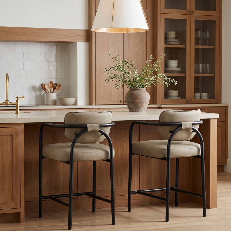 Serava Vegan Leather Upholstered Counter Stool — 77067-C - Taupe - 77067Taupe-C alternate view 1