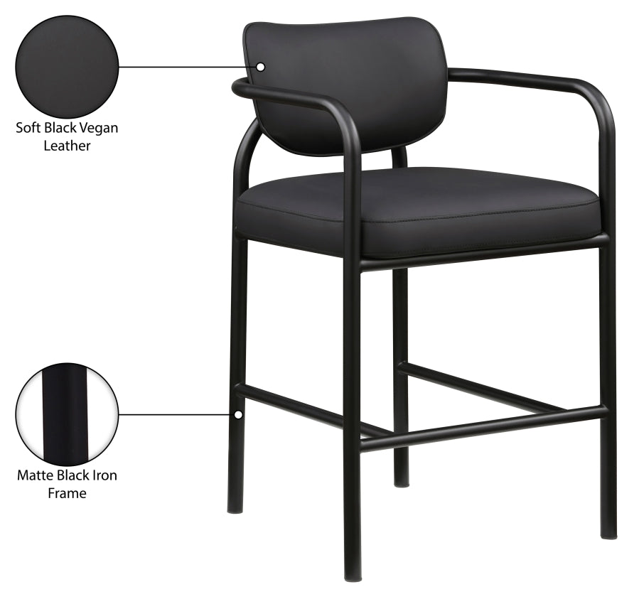Serava Vegan Leather Upholstered Bar Stool — 77069-C - Black - 77069Black-C Infographic