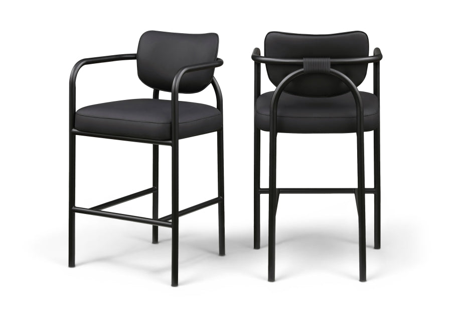 Serava Vegan Leather Upholstered Bar Stool — 77069-C - Black - 77069Black-C Double Chair