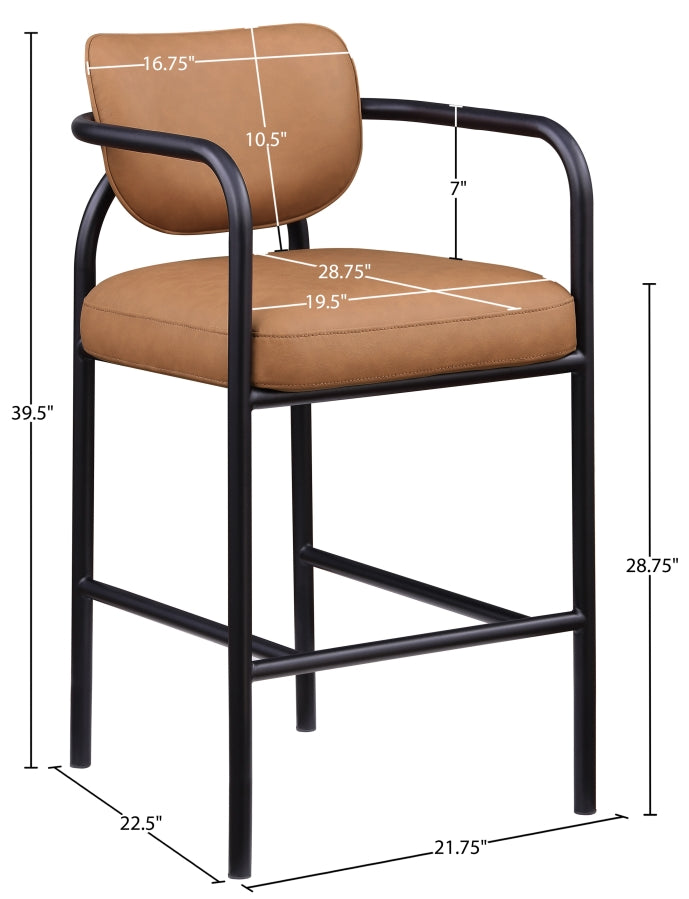 Serava Vegan Leather Upholstered Bar Stool — 77069-C - Cognac - 77069Cognac-C Dim