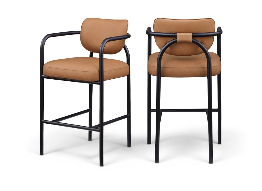 Serava Vegan Leather Upholstered Bar Stool — 77069-C - Cognac - 77069Cognac-C Double Chair
