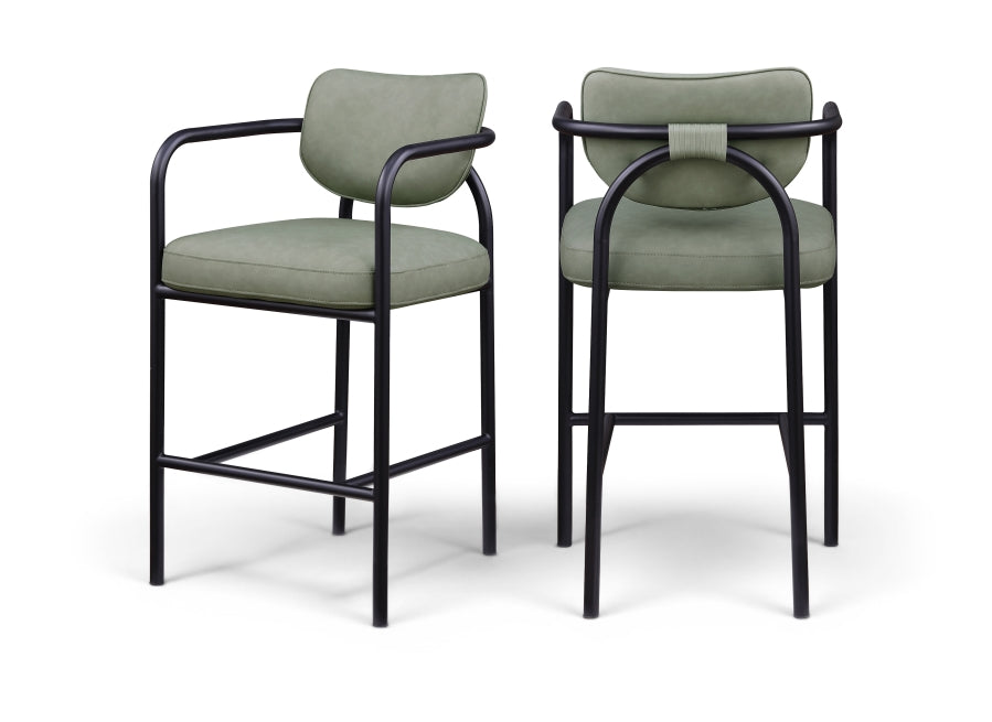 Serava Vegan Leather Upholstered Bar Stool — 77069-C - Green - 77069Green-C Double Chair
