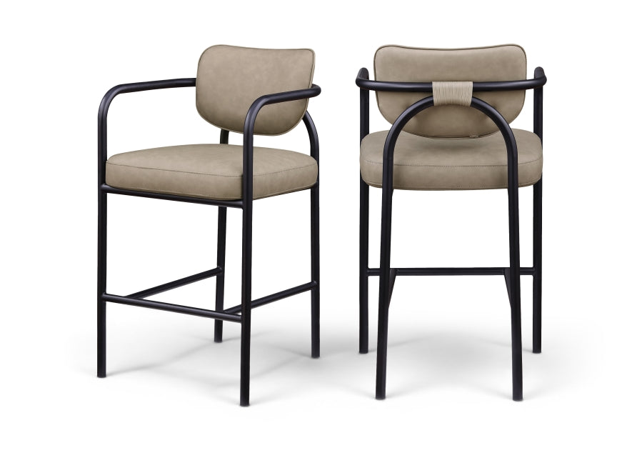 Serava Vegan Leather Upholstered Bar Stool — 77069-C - Taupe - 77069Taupe-C Double Chair