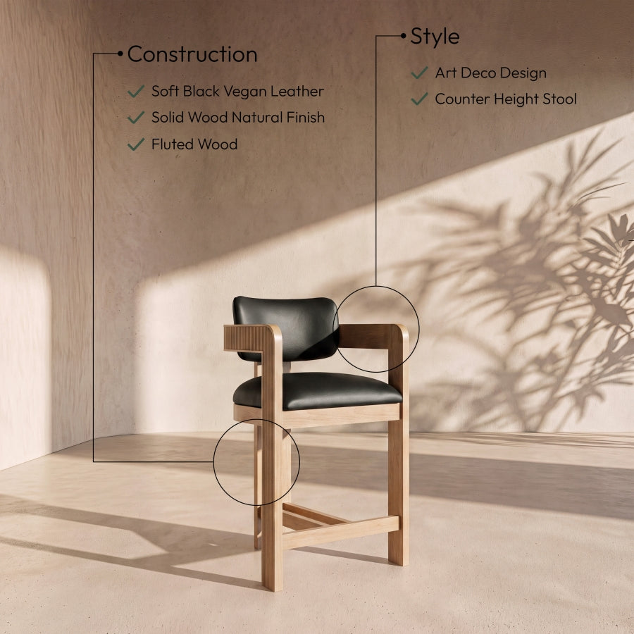 Sacha Vegan Leather Upholstered Counter Stool — 75064-C - Black - 75064Black-C Infographic