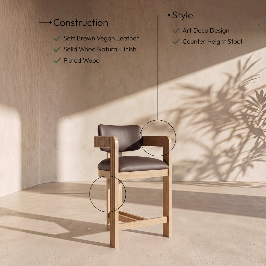 Sacha Vegan Leather Upholstered Counter Stool — 75064-C - Brown - 75064Brown-C Infographic