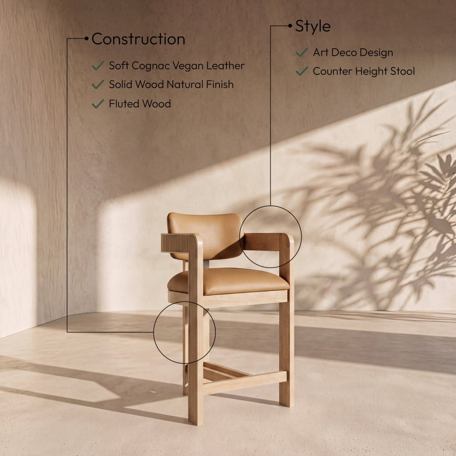Sacha Vegan Leather Upholstered Counter Stool — 75064-C - Cognac - 75064Cognac-C Infographic