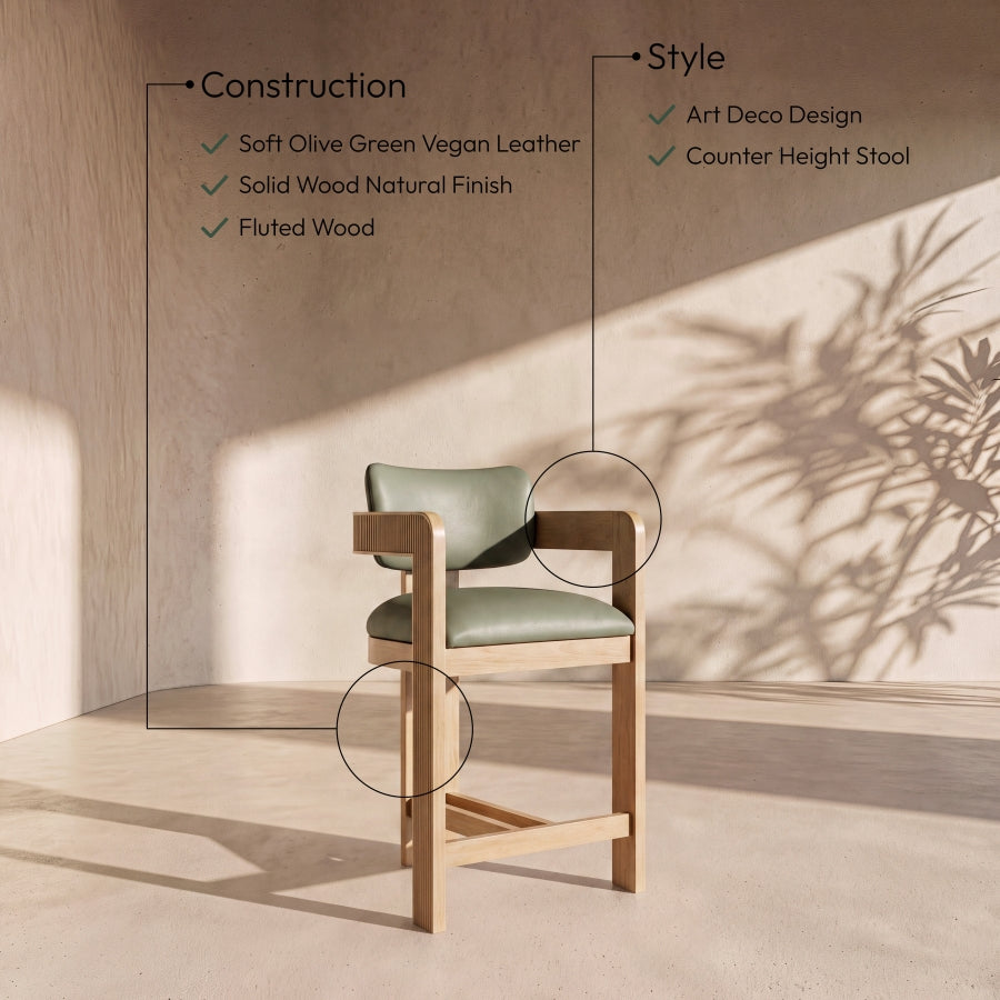 Sacha Vegan Leather Upholstered Counter Stool — 75064-C - Olive - 75064Olive-C Infographic