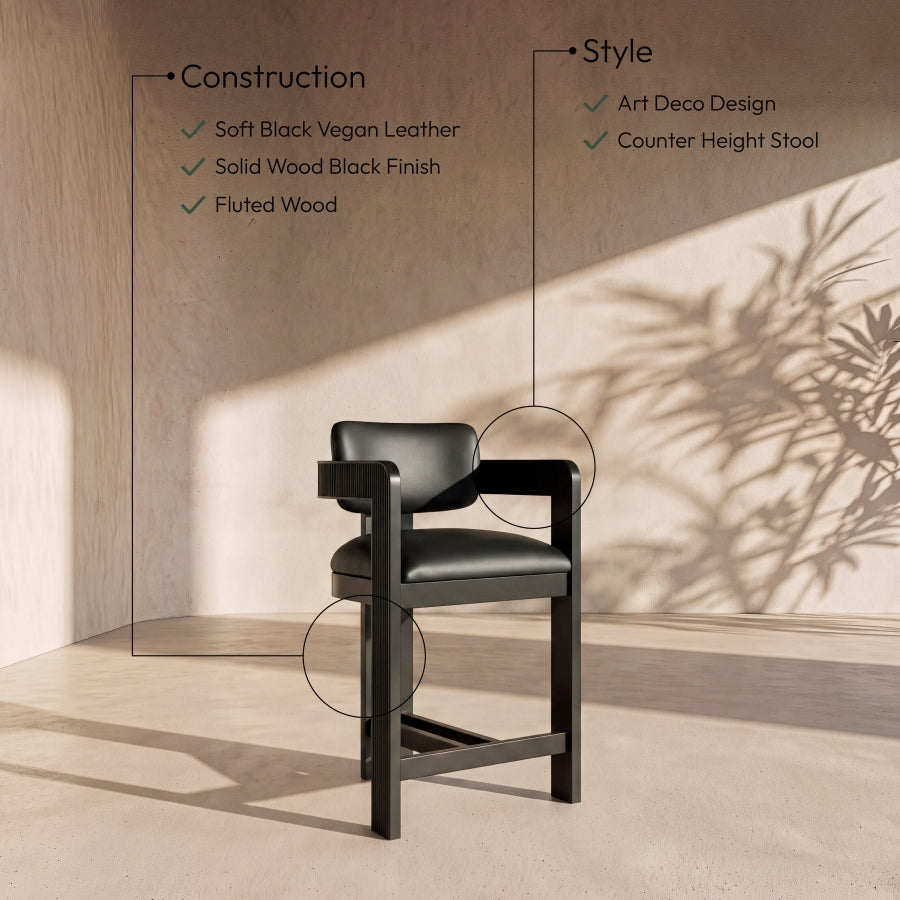 Sacha Vegan Leather Upholstered Counter Stool — 75065-C - Black - 75065Black-C Infographic