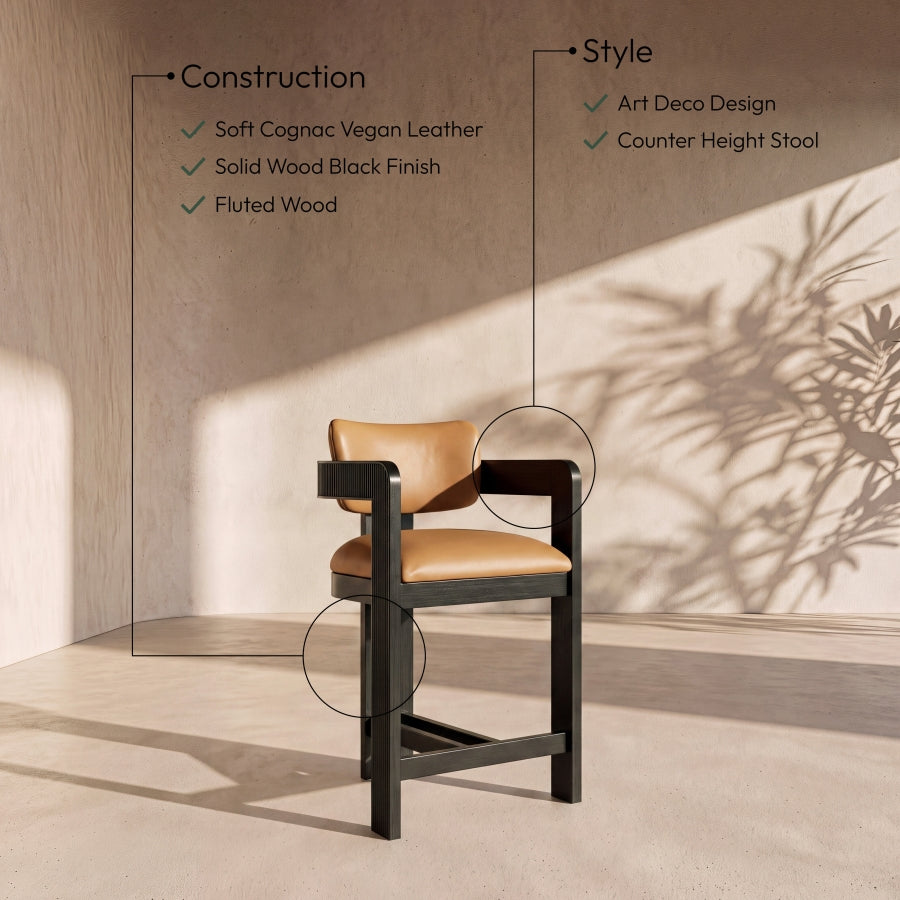 Sacha Vegan Leather Upholstered Counter Stool — 75065-C - Cognac - 75065Cognac-C Infographic
