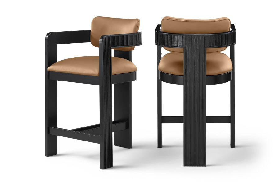 Sacha Vegan Leather Upholstered Counter Stool — 75065-C - Cognac - 75065Cognac-C Double Chair