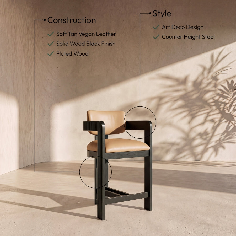 Sacha Vegan Leather Upholstered Counter Stool — 75065-C - Tan - 75065Tan-C Infographic
