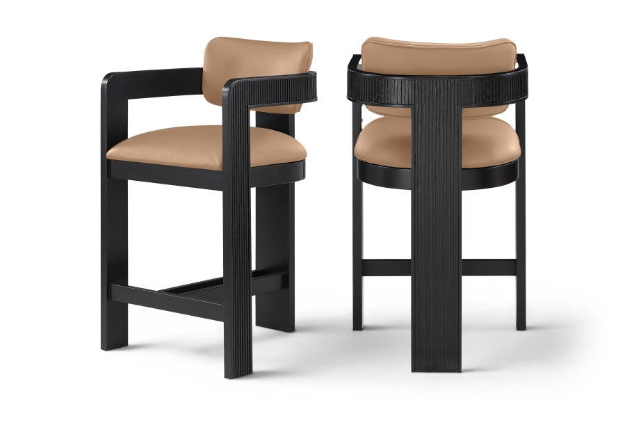 Sacha Vegan Leather Upholstered Counter Stool — 75065-C - Tan - 75065Tan-C Double Chair