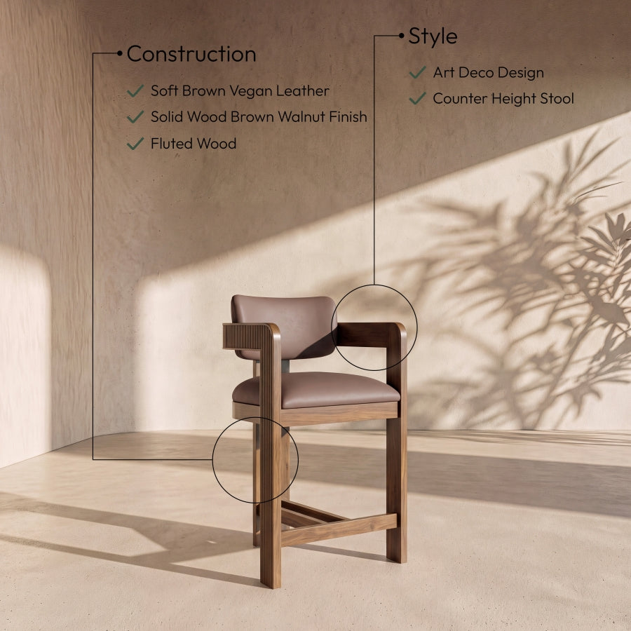 Sacha Vegan Leather Upholstered Counter Stool — 75066-C - Brown - 75066Brown-C Infographic