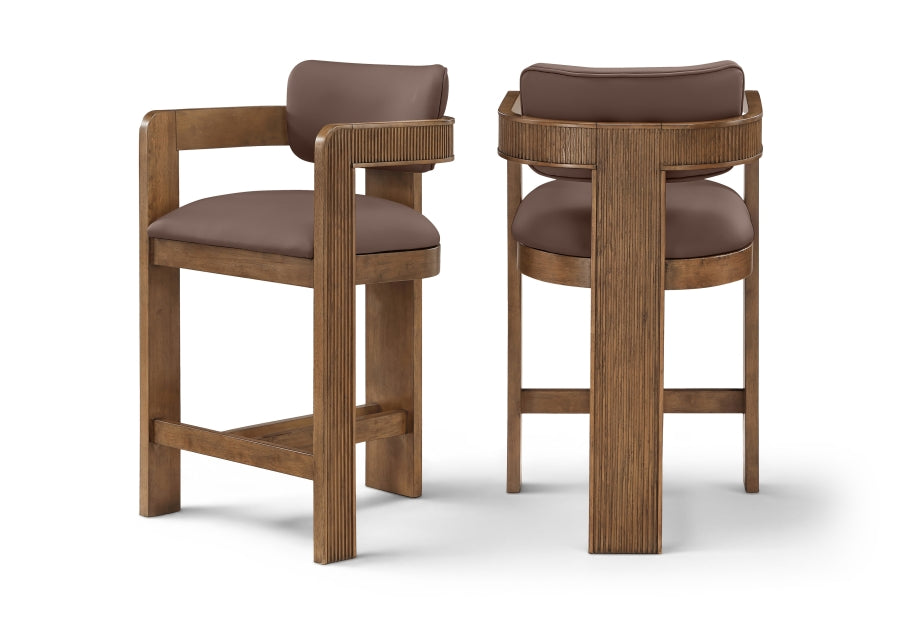 Sacha Vegan Leather Upholstered Counter Stool — 75066-C - Brown - 75066Brown-C Double Chair