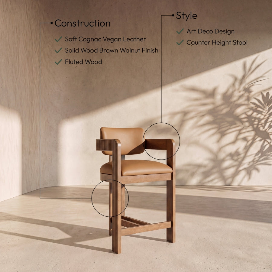 Sacha Vegan Leather Upholstered Counter Stool — 75066-C - Cognac - 75066Cognac-C Infographic