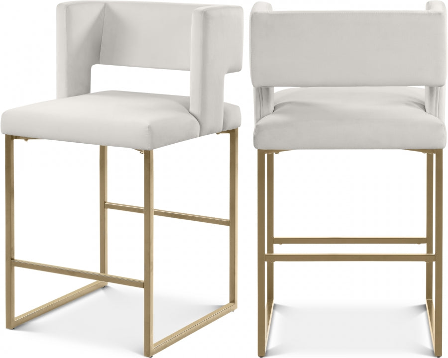 Caleb Velvet Upholstered Counter Stool — 969-C - Cream - 969Cream-C Double Chair