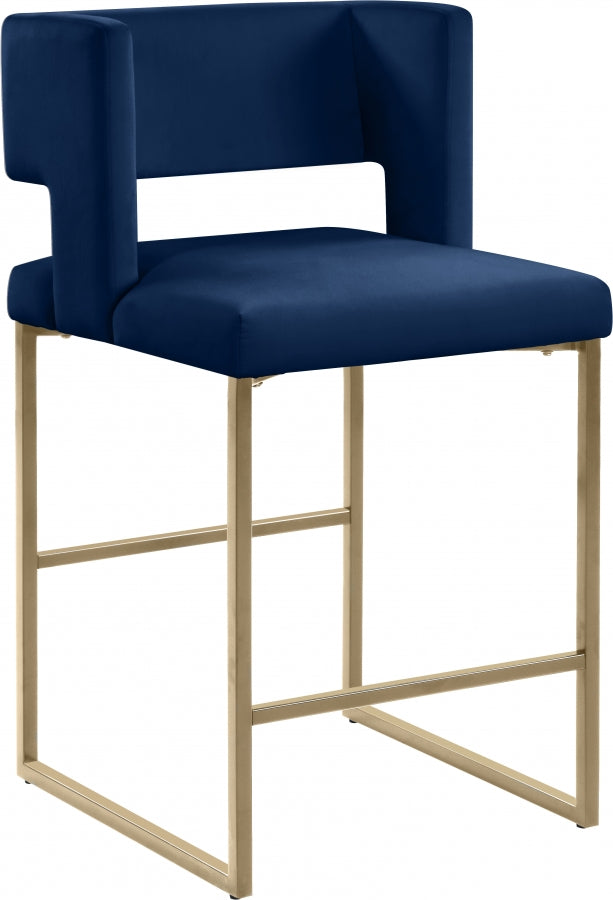 Caleb Velvet Upholstered Counter Stool — 969-C - Blue - 969Navy-C