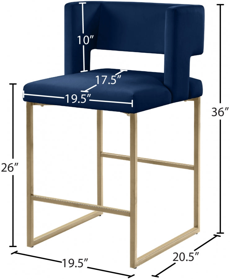 Caleb Velvet Upholstered Counter Stool — 969-C - Blue - 969Navy-C Dim