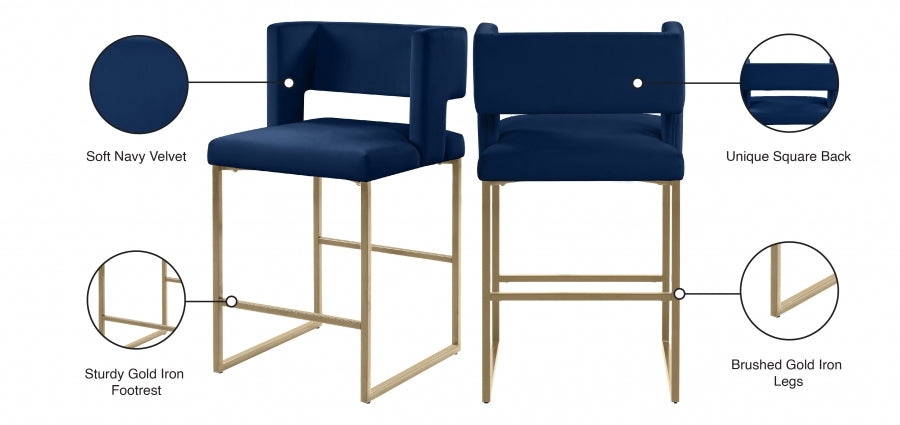 Caleb Velvet Upholstered Counter Stool — 969-C - Blue - 969Navy-C Infographic
