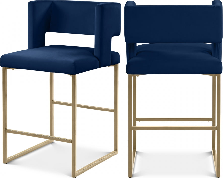 Caleb Velvet Upholstered Counter Stool — 969-C - Blue - 969Navy-C Double Chair