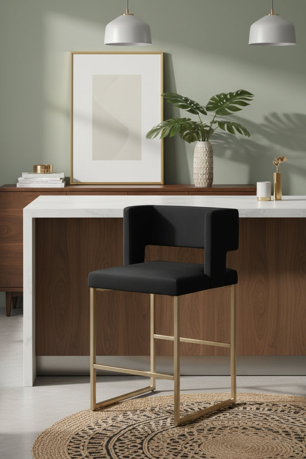 Caleb Velvet Upholstered Counter Stool — 969-C - Black - 969Black-C alternate view 1