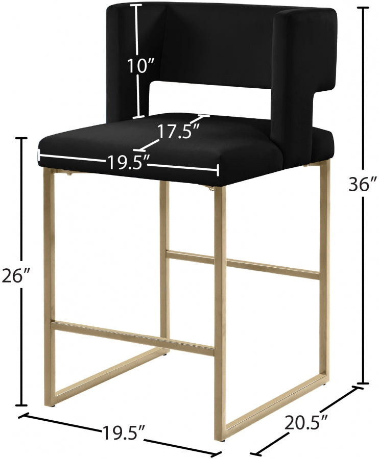 Caleb Velvet Upholstered Counter Stool — 969-C - Black - 969Black-C Dim