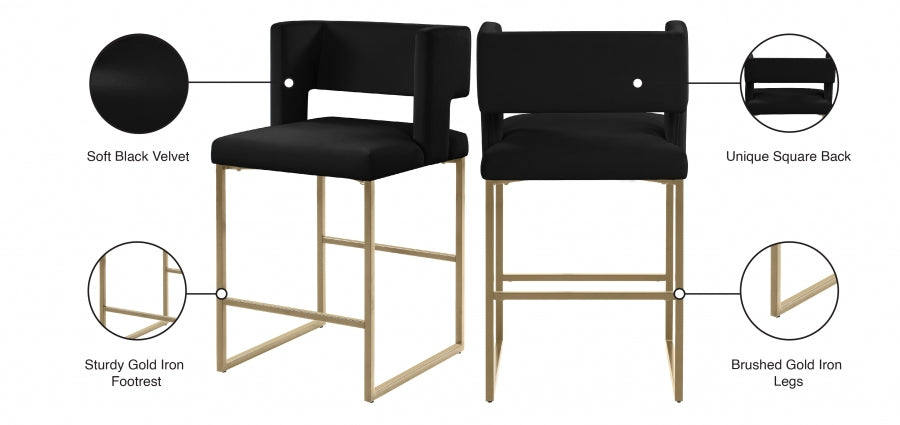 Caleb Velvet Upholstered Counter Stool — 969-C - Black - 969Black-C Infographic