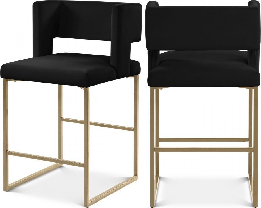Caleb Velvet Upholstered Counter Stool — 969-C - Black - 969Black-C Double Chair