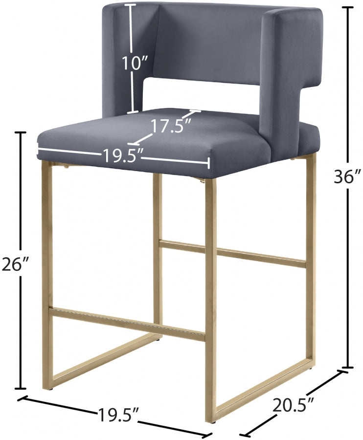 Caleb Velvet Upholstered Counter Stool — 969-C - Grey - 969Grey-C Dim