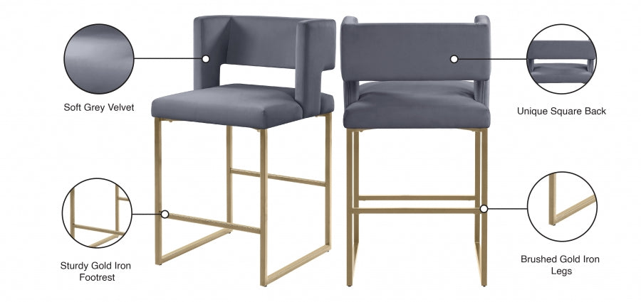 Caleb Velvet Upholstered Counter Stool — 969-C - Grey - 969Grey-C Infographic